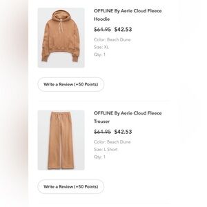 OFFLINE by Aerie Airy Fleece Hoodie & Wide Leg Sweatpants Set Tan